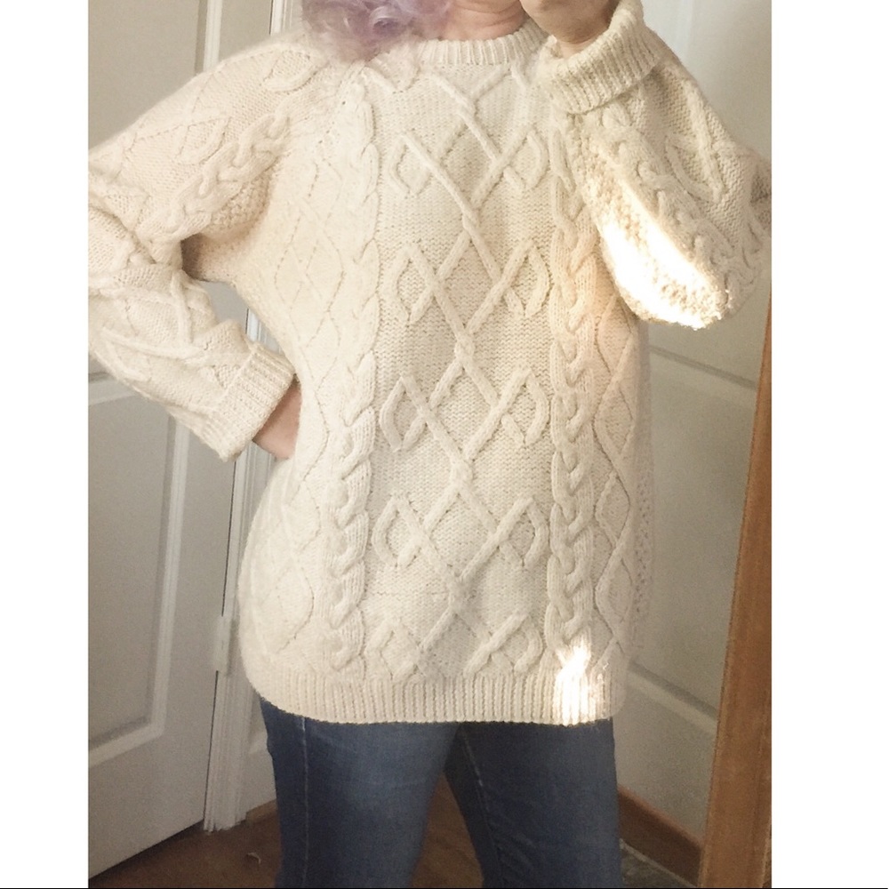 Handmade Wool Fisherman Cable Oversized Sweater - Picture 1 of 5